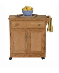 Solid Wood Microwave Cart Kitchen Island Stand with Casters 33.5" x 34.25" Classic Oak Hardwood Home Accent Furniture, 1 Drawer and Double Bottom Doors, Shown in Light Oak, Eagle Part # E-50101