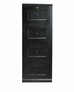 Eagle 19 x 55" Nassua Coastal Solid Wood Painted Executive Furniture 4 Drawer Home Office File Cabinet, Shown in Antique Black Finish with Matching Hardware, Part # E-72004
