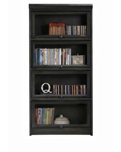 DVD Storage Media Cabinet 4 Door Glass Case 24 x 49.75" Coastal 120 DVD Storage Capacity Solid Poplar and Birch Wood Painted Hardwood Home Office Furniture, Shown in Antique Black, Eagle Part # E-72054