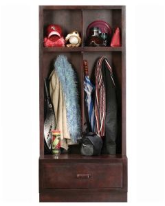 Eagle Newon Coastal Contemporary Solid Wood Furniture Room Locker Style Hutch with Fixed Wood Shelf, Bottom Storage Drawer and 2 Coat Hooks, Shown in Caribbean Rum Finish, Part # E-72157