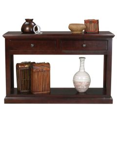 Sofa Table 49.25" Wide x 32" Tall Coastal Solid Hardwood Home Accent Furniture Open Style Wood Design, 2 Drawers and Open Bottom Display Shelf, Shown in Caribbean Rum Finish, Eagle Part # E-72325