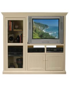 Eagle 36" TV Springs Coastal Painted Wood Furniture Wide Screen Entertainment Center with Side Glass Audio Video Cabinet, Hidden Bottom Storage, Shown in Antique White Finish, Part # E-72832