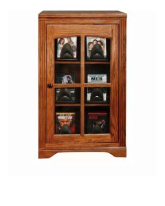 Media Cabinet DVD Storage Oak Ridge Solid American Hardwood Eagle Furniture Media DVD Display Storage Cabinet with Arched Top Glass Door, Part # E-93178