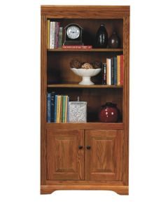 Eagle 28 x 60" Bookcase Mills Oak Ridge American Hardwood Home Office Library Furniture with Raised Panel Wood Doors, 2 Adjustable Shelves, Fluted Detail and Arched Base Trim, Part # E-93460
