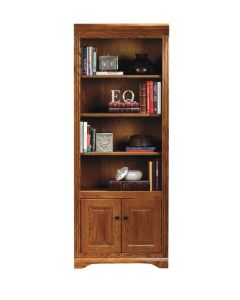 Eagle 28 x 72" Bookcase Hope Oak Ridge American Hardwood Home Office Library Furniture with Raised Panel Wood Doors, 3 Adjustable Shelves, Fluted Detail and Arched Base Trim, Part # E-93472