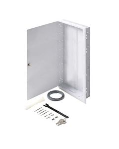 Steren 550-205 Fast Home Flush Mount Enclosure Medium 18 GA Steel 32" Inch H x 14 3/8" Inch W x 3 1/2" Inch D Keyed Latch 16" On Center White Finish FastHome Home Audio Video Module Master Hub Junction Box, Part # 550205