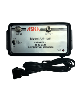 ASKA AM-125 25 dB Distribution Amplifier UHF/VHF/FM Booster Distribution Amplifier with Switchable FM Trap High Output Antenna Aerial Single Output Audio Video Broad Band