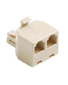 Steren 300-028IV Adapter T 2-Way 8 Conductor Data Ivory Gold Plated Contacs Duplex Outlet Two Y Modular Splitter Dual Jack Plug Data Outlet Snap-In Component, Part # 300028-IV