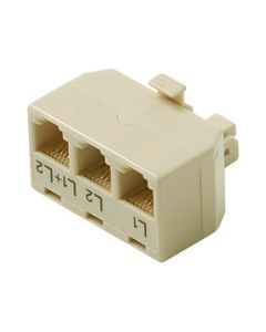 Steren 301-324IV Telephone Adapter Modular 4C Tee 3-Jack Way Triple Splitter Line 1 Line 6X2 2 Line 6X2 Line 1+2 6X4 Jack to 6X4 Plug UL Ivory High Impact ABS Plastic Gold Contacts
