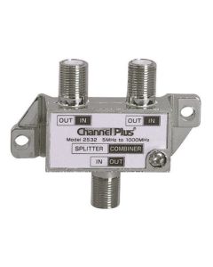 Channel Plus 2532 2 Way Splitter Combiner Bi-Directional 1 GHz Video Signal Coaxial DC Block Coax Cable Splitter UHF / VHF TV Antenna Combiner