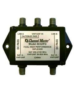 Dual Satellite Diplexer DC Passive Both Ways Channel Master 4032IFD High Performance UHF/VHF Dual Satellite Dish Diplexer Signal Combiner with Weather Boots, Part # 4032-IFD